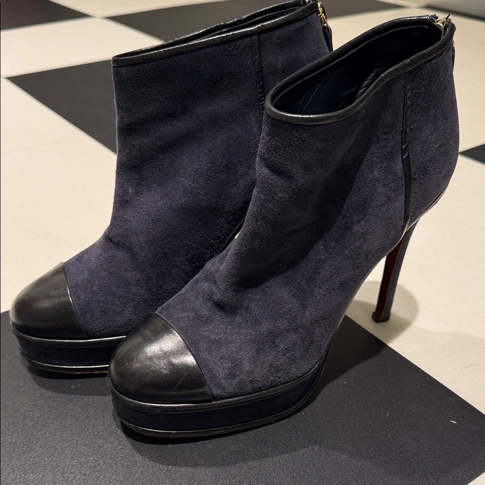 CHANEL Black and Navy Ankle Boots